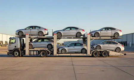 Car transporter parked in an industrial area of Marana, Arizona, United States