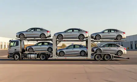 Car transporter parked in an industrial area of Maricopa, Arizona, United States