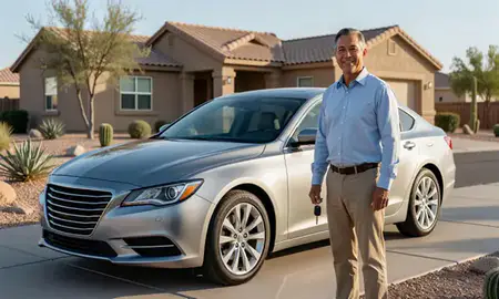 Car delivered to a driveway in Mesa, Arizona, United States