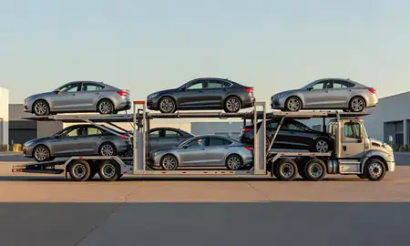 Car transporter parked in an industrial area of Oro Valley, Arizona, United States