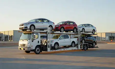 Car transporter loaded with vehicles in Oro Valley, Arizona, United States
