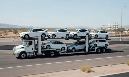 Multi-level car carrier on the highway to Peoria, Arizona, United States