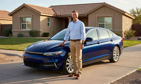 Customer with their delivered car in Peoria, Arizona, United States