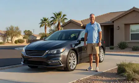 Car delivered to a driveway in Peoria, Arizona, United States