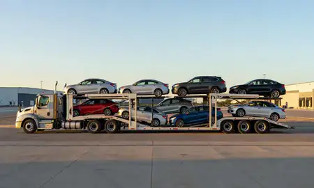 Car transporter parked in an industrial area of Peoria, Arizona, United States
