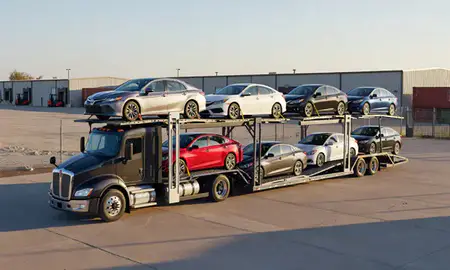 Car transporter loaded with vehicles in Peoria, Arizona, United States