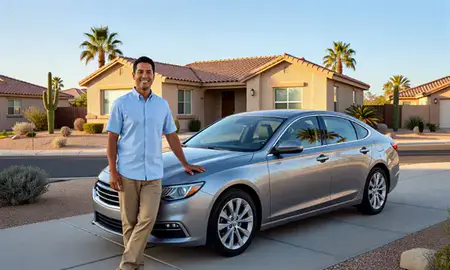 Customer with their delivered car in Phoenix, Arizona, United States