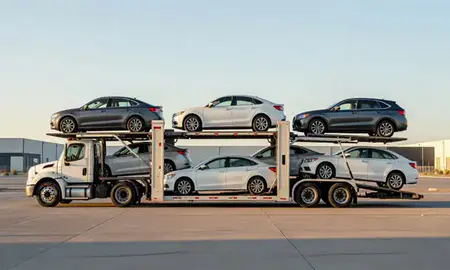 Car transporter parked in an industrial area of Phoenix, Arizona, United States