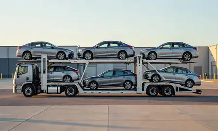 Car transporter parked in an industrial area of Prescott Valley, Arizona, United States