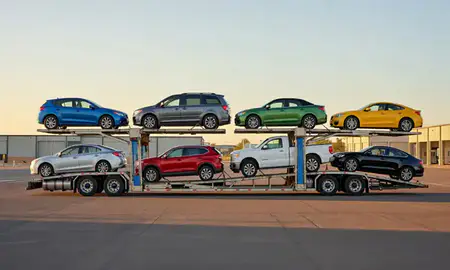 Car transporter parked in an industrial area of Prescott, Arizona, United States
