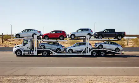 Multi-level car carrier on the highway to Queen Creek, Arizona, United States
