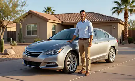 Customer with their delivered car in Queen Creek, Arizona, United States