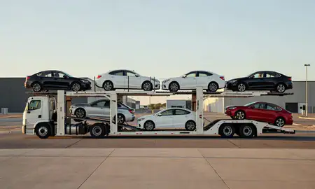 Car transporter parked in an industrial area of Queen Creek, Arizona, United States