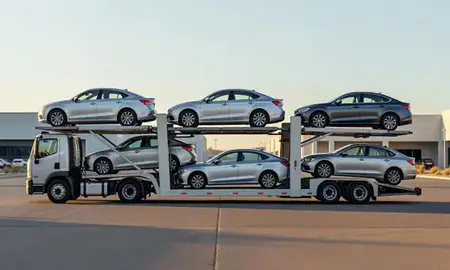 Car transporter parked in an industrial area of San Tan Valley, Arizona, United States