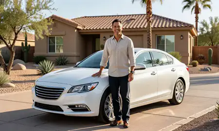 Customer with their delivered car in Scottsdale, Arizona, United States