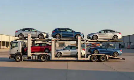 Car transporter parked in an industrial area of Sierra Vista, Arizona, United States