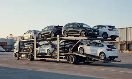 Car transporter loaded with vehicles in Sierra Vista, Arizona, United States
