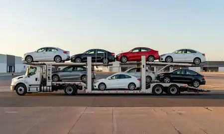Car transporter parked in an industrial area of Sun City, Arizona, United States