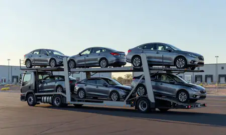 Car transporter loaded with vehicles in Surprise, Arizona, United States