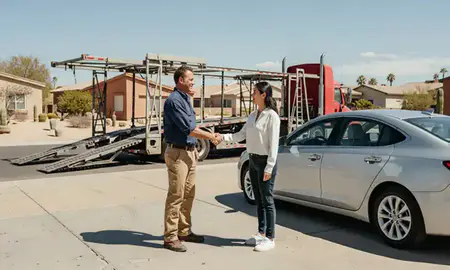 Vehicle owner beside their delivered car in Tempe, Arizona, United States