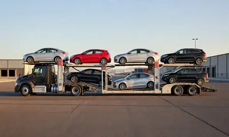 Car transporter parked in an industrial area of Tempe, Arizona, United States