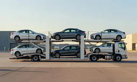 Car transporter parked in an industrial area of Tucson, Arizona, United States