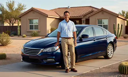 Customer with their delivered car in Yuma, Arizona, United States