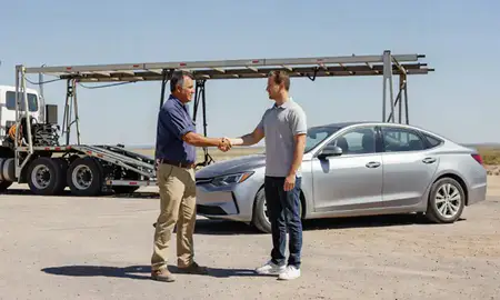 Vehicle owner beside their delivered car in Yuma, Arizona, United States