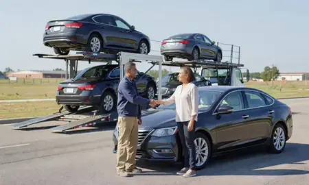 Vehicle owner beside their delivered car in Arkansas, United States