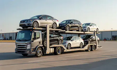 Car transporter loaded with vehicles in Arkansas, United States