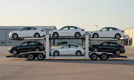 Car transporter parked in an industrial area of Bentonville, Arkansas, United States