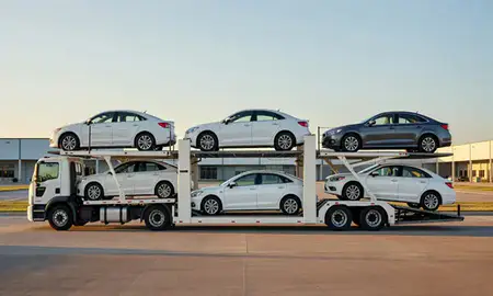 Car transporter parked in an industrial area of Cabot, Arkansas, United States