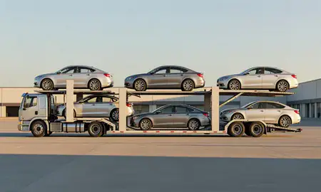 Car transporter parked in an industrial area of Centerton, Arkansas, United States