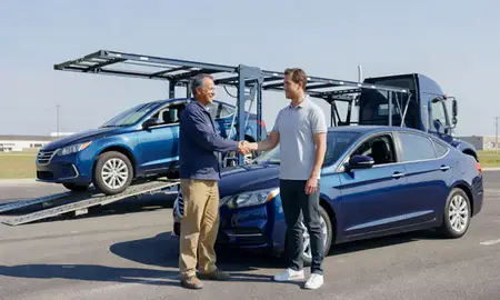 Vehicle owner beside their delivered car in Conway, Arkansas, United States