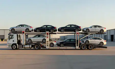 Car transporter parked in an industrial area of Fort Smith, Arkansas, United States