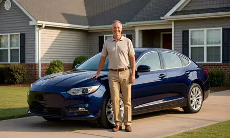 Customer with their delivered car in Hot Springs Village, Arkansas, United States