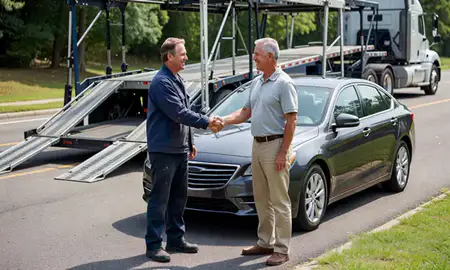 Vehicle owner beside their delivered car in Hot Springs Village, Arkansas, United States