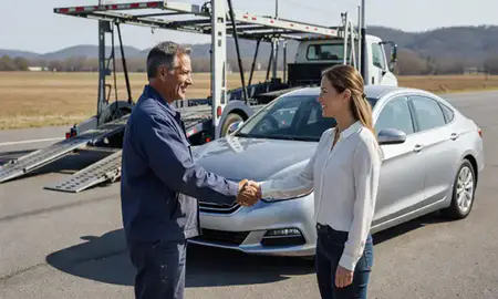 Vehicle owner beside their delivered car in Hot Springs, Arkansas, United States