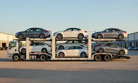 Car transporter parked in an industrial area of Jacksonville, Arkansas, United States