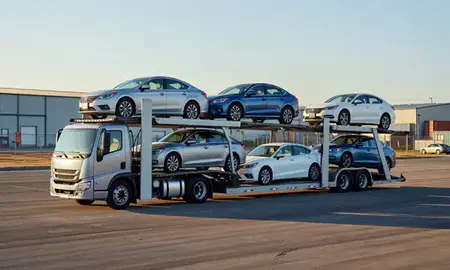 Car transporter loaded with vehicles in Jacksonville, Arkansas, United States