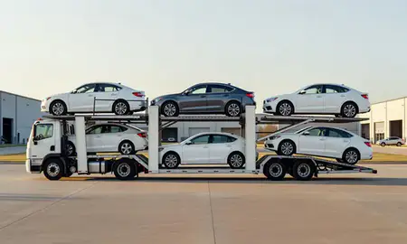 Car transporter parked in an industrial area of Jonesboro, Arkansas, United States