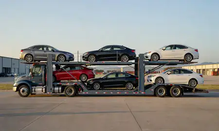 Car transporter parked in an industrial area of Little Rock, Arkansas, United States
