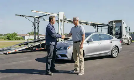 Vehicle owner beside their delivered car in Marion, Arkansas, United States