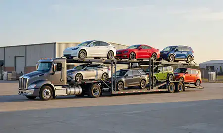 Car transporter loaded with vehicles in Maumelle, Arkansas, United States