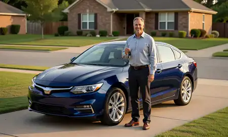Car delivered to a driveway in Paragould, Arkansas, United States