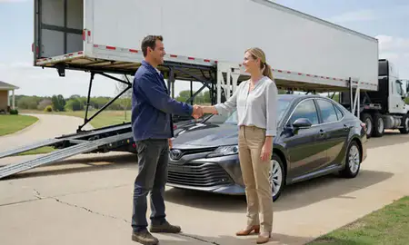 Vehicle owner beside their delivered car in Paragould, Arkansas, United States