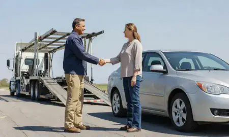 Vehicle owner beside their delivered car in Pine Bluff, Arkansas, United States