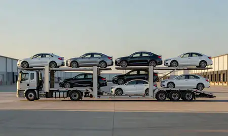 Car transporter parked in an industrial area of Pine Bluff, Arkansas, United States