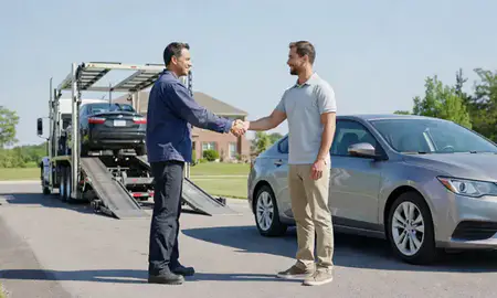Vehicle owner beside their delivered car in Rogers, Arkansas, United States