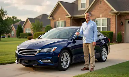 Car delivered to a driveway in Russellville, Arkansas, United States